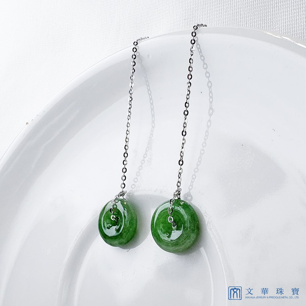 翠綠平安扣白k金耳線式耳環