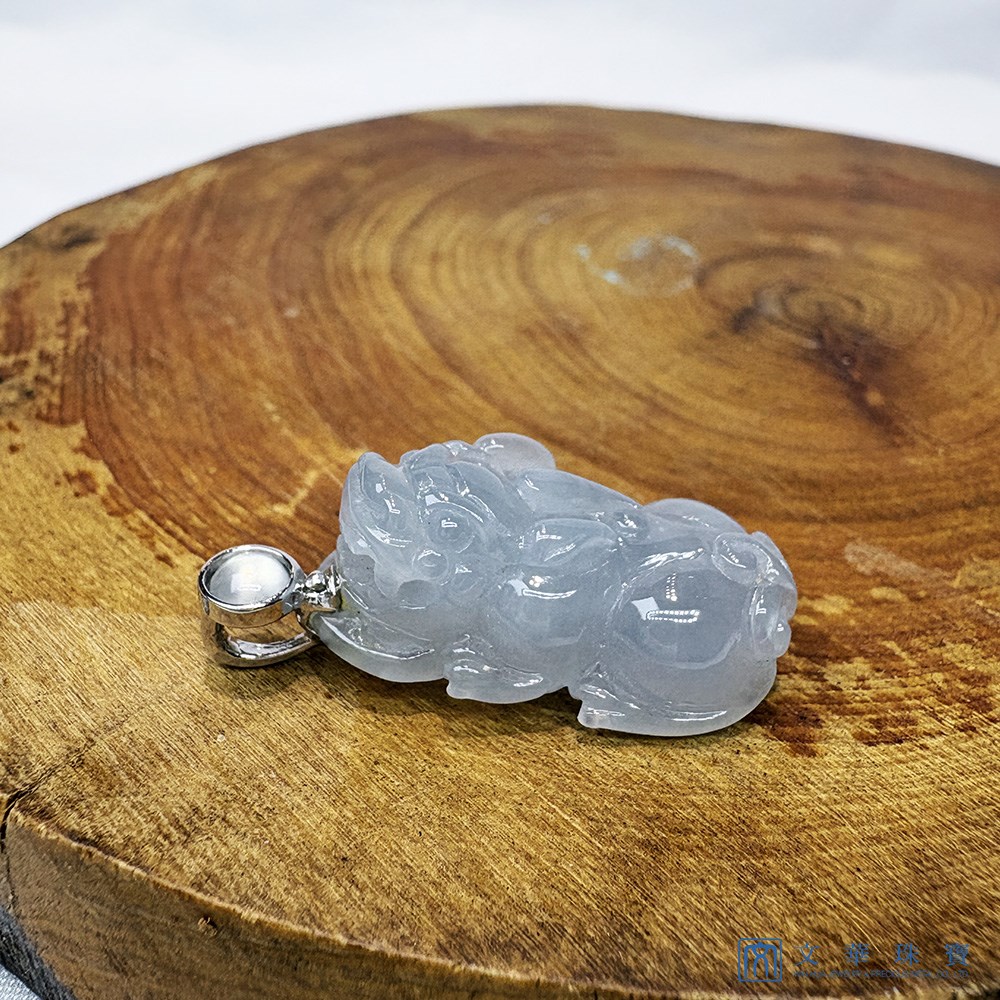 冰潤灰藍貔貅玉墜 