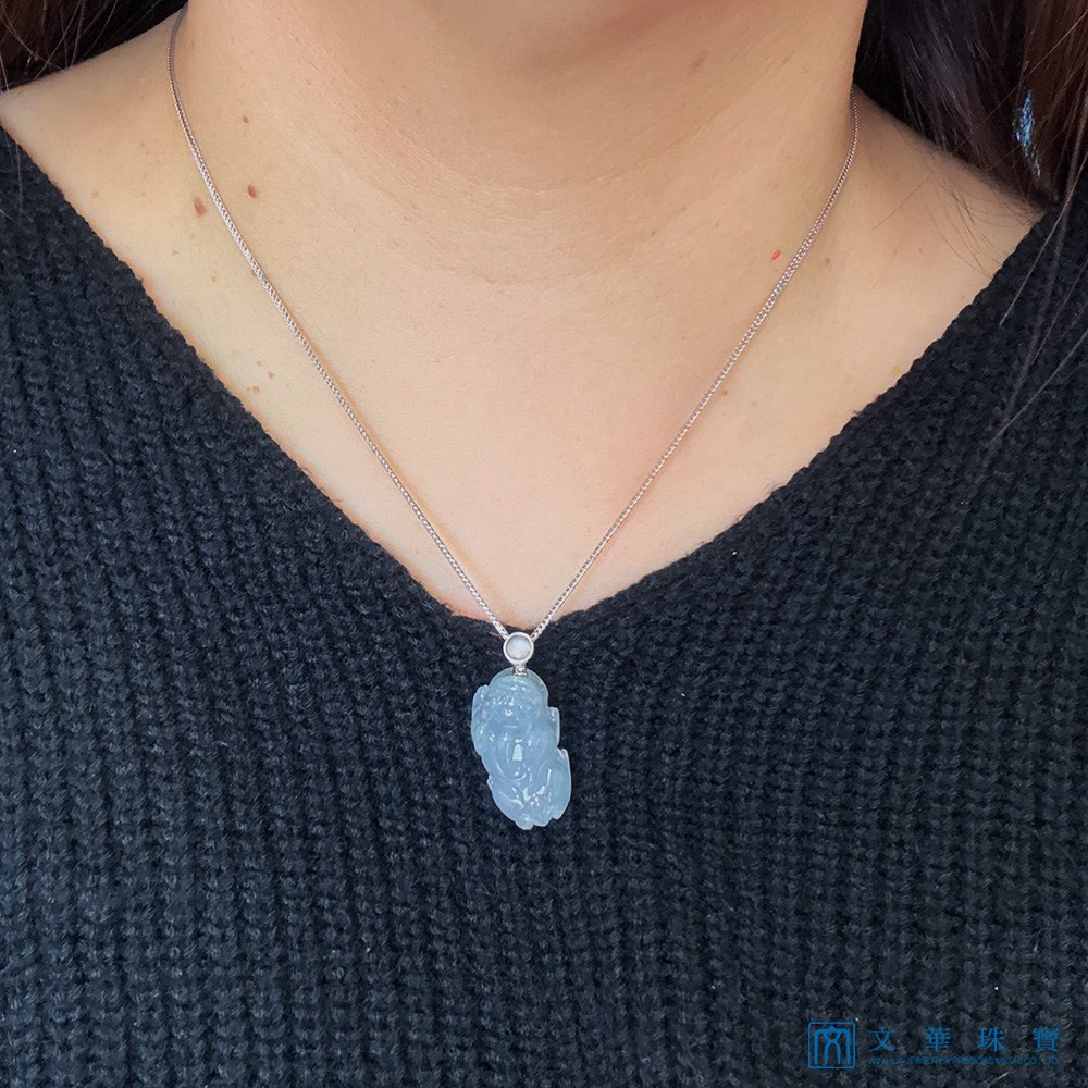 冰潤灰藍貔貅玉墜 