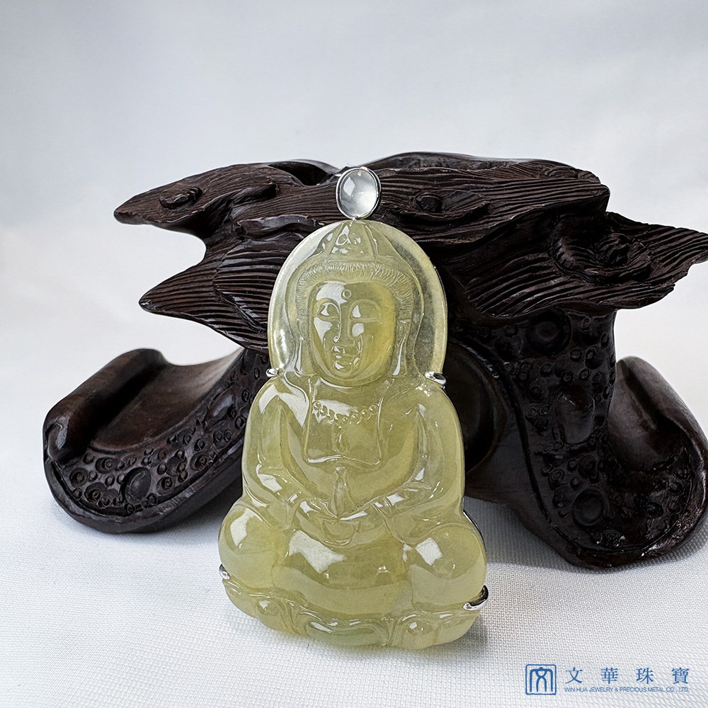 高冰蜜糖黃翡觀音玉墜