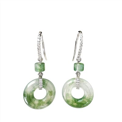 高冰飄綠平安環鑽石耳環