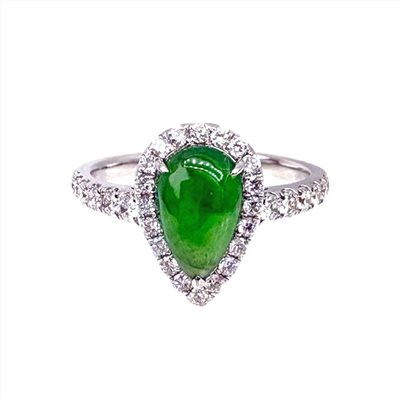 冰種翡翠水滴鑽戒 國際圍11號