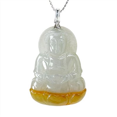 冰種巧色黃翡觀音玉墜