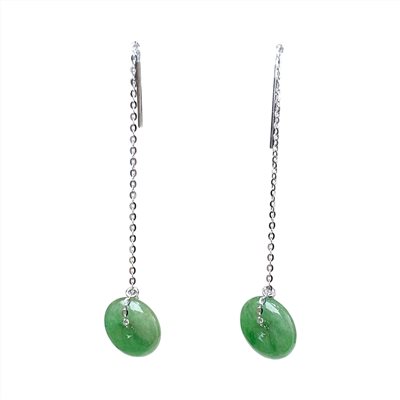 翠綠平安扣白k金耳線式耳環